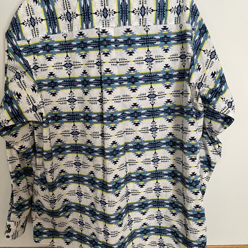 Ariat Shirt Mens XL White Blue Aztec Southwestern Pearl Snap Western Pockets - Picture 8 of 11